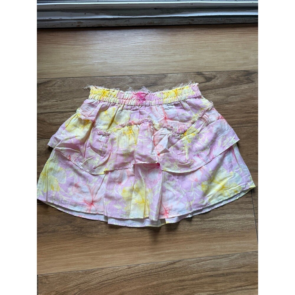 LoveShackFancy Bright Azalea Floral Tiered Ruffle Mini Skirt Size XS
